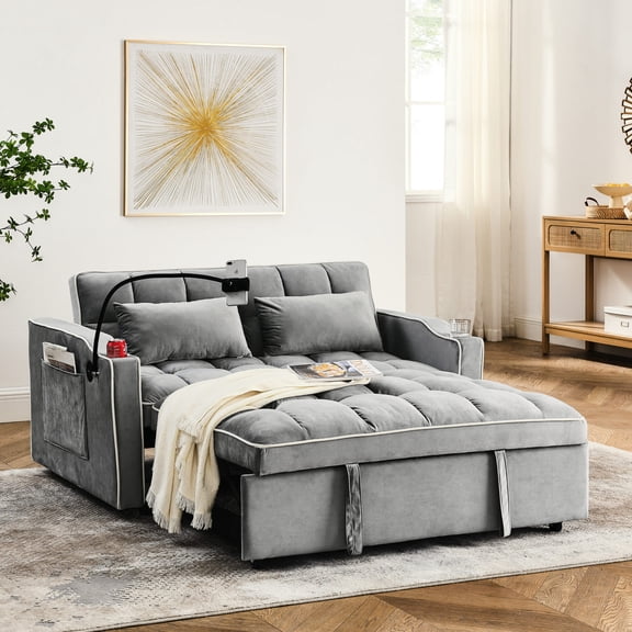 3-Length Foldable Sofa Bed with Swivel Phone Stand / Multifunctional Use in Various Home Spaces