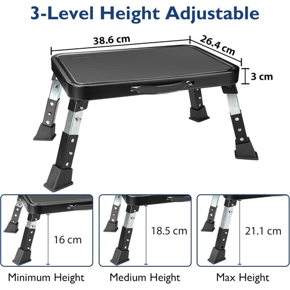 3-Level Adjustable Folding Step Stool, Heavy Duty Metal Ladder with Anti-Slip Pedal & Locking , Portable for Home, Office, RV