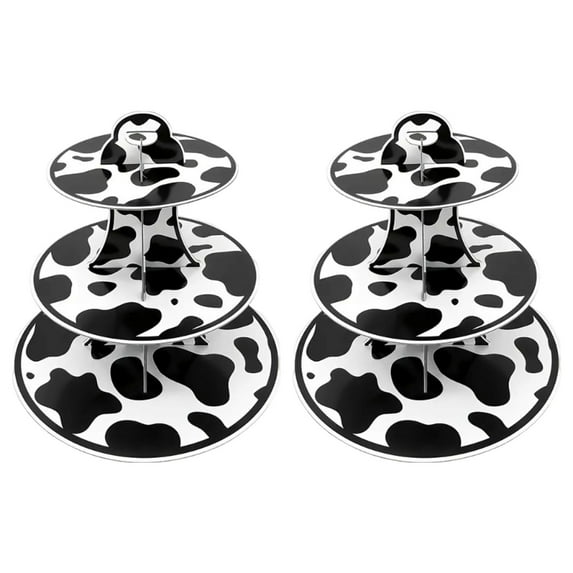 3 Level Dessert Display Tower for Kids Birthday Celebration Cupcake Holder Elegant Cow Print Cake Storage Stand