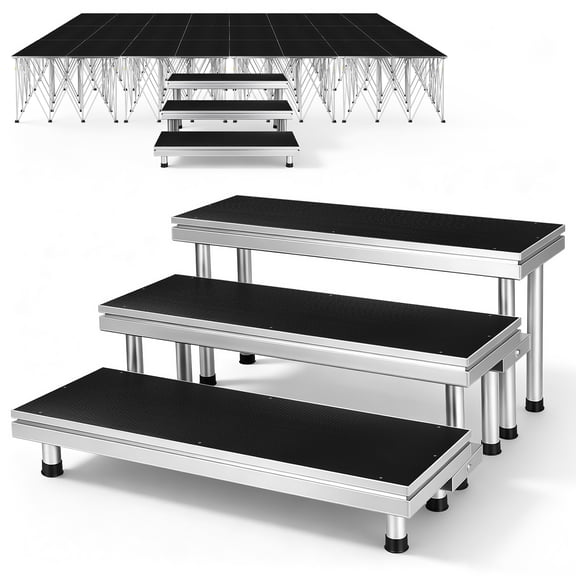 3-Level Folding Stage Step, Portable Staircase for Event Performance Stage Platform,21+41+61CM High Assembled Modular Non-Slip Stage Steps with Riser