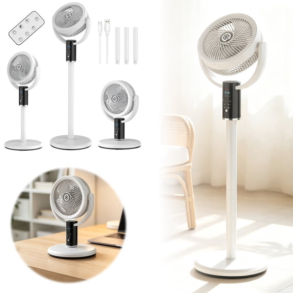 3-Level Height Adjustable Air Circulator Fan, 8 Speed Digital Display Remote Control Auto Swing Floor Fan with Timer Night Light Type-C Recharge for Home Patio