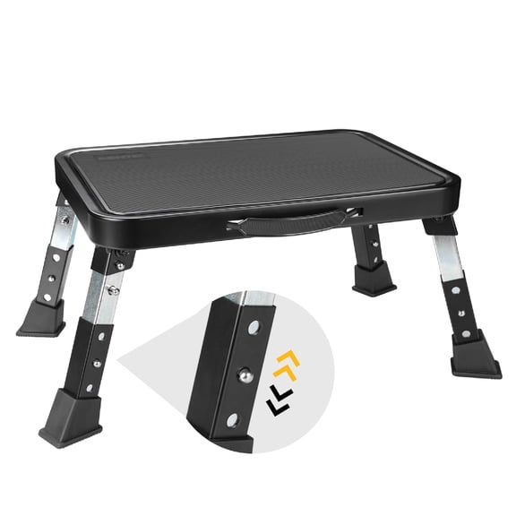 3-Level Height Adjustable Folding One Step Stool with Anti-Slip Platform and Thick Rubber Feet, Portable Ladder for Adults and Children, Max up to 330lbs, Ideal for Kitchen, RV Use, Black