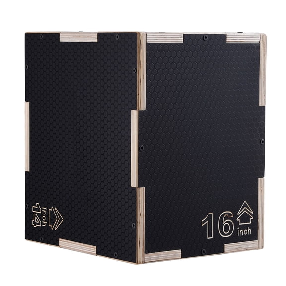 3-Level Plyometric Training Box,16/14/12 " Wooden Jump Platform,Anti-Slip Agility Step Box for Home Gym,Strength&Conditioning Workout Equipment,Black