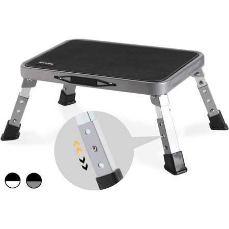 3 Levels Adjustable Folding Step Stools for Adults, Sturdy Metal RV Step Stool, Safer Foldable Small Kitchen Stepping Stool for Kids Seniors Bed, Multi-Use Office Foot Stool under Desk by Double Elite