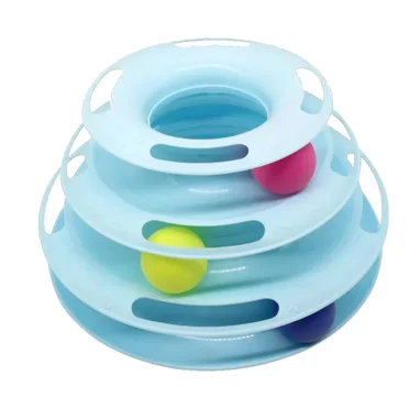 3 Levels Pet Cat Toy Training Amusement Plate Interactive Tower Tracks Disc Cat Intelligence Curious Ball Quadruple Disc Tumble Sky Blue
