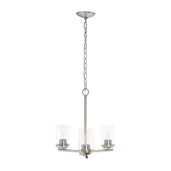 3-Light 15" Classic Contemporary Clear Glass And Metal Hanging Pendant Chandelier, Kitchen Island Foyer Hallway Living