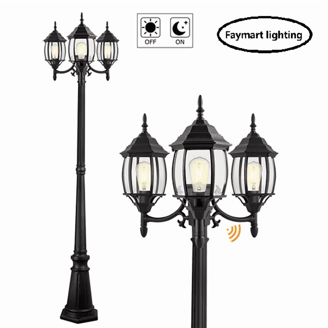 3-Light 85.43"in Matte Black Outdoor Post Light with Dusk to Dawn
