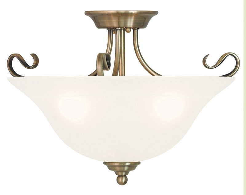 3 Light Antique Brass Ceiling Light fixture with White Alabaster Glass Shade
