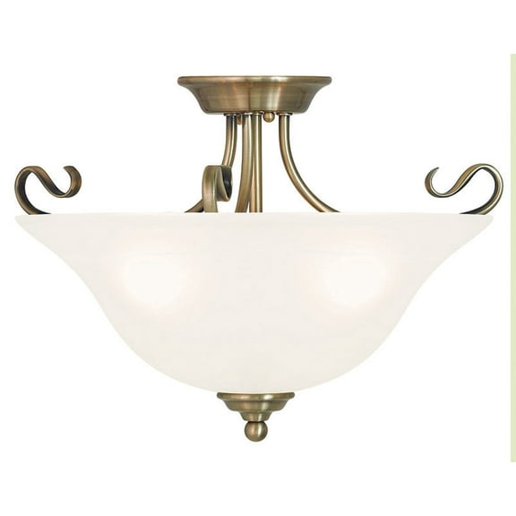 3 Light Antique Brass Ceiling Light fixture with White Alabaster Glass Shade
