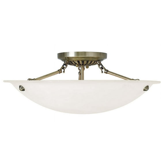 3 Light Antique Brass Ceiling Light fixture with White Alabaster Glass Shade