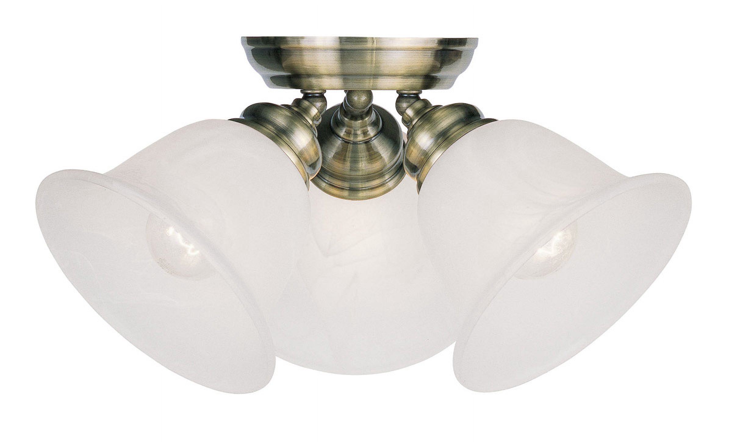 3 Light Antique Brass Ceiling Light fixture with White Alabaster Glass Shade