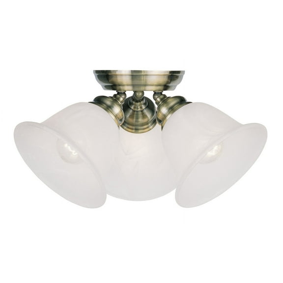3 Light Antique Brass Ceiling Light fixture with White Alabaster Glass Shade