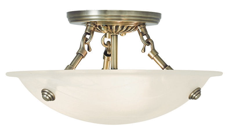 3 Light Antique Brass Ceiling Light fixture with White Alabaster Glass Shade