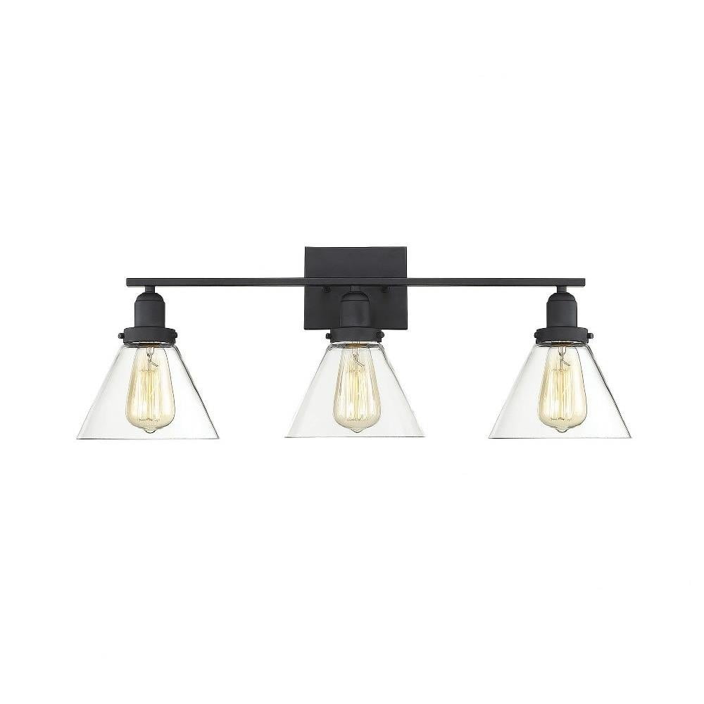 Savoy House Drake 3-Light Black Vanity with Clear Glass Shades