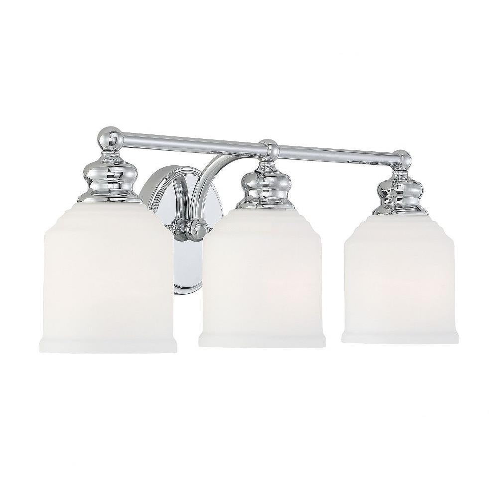 Melrose 3-Light Polished Chrome Vanity Fixture with White Glass Shades