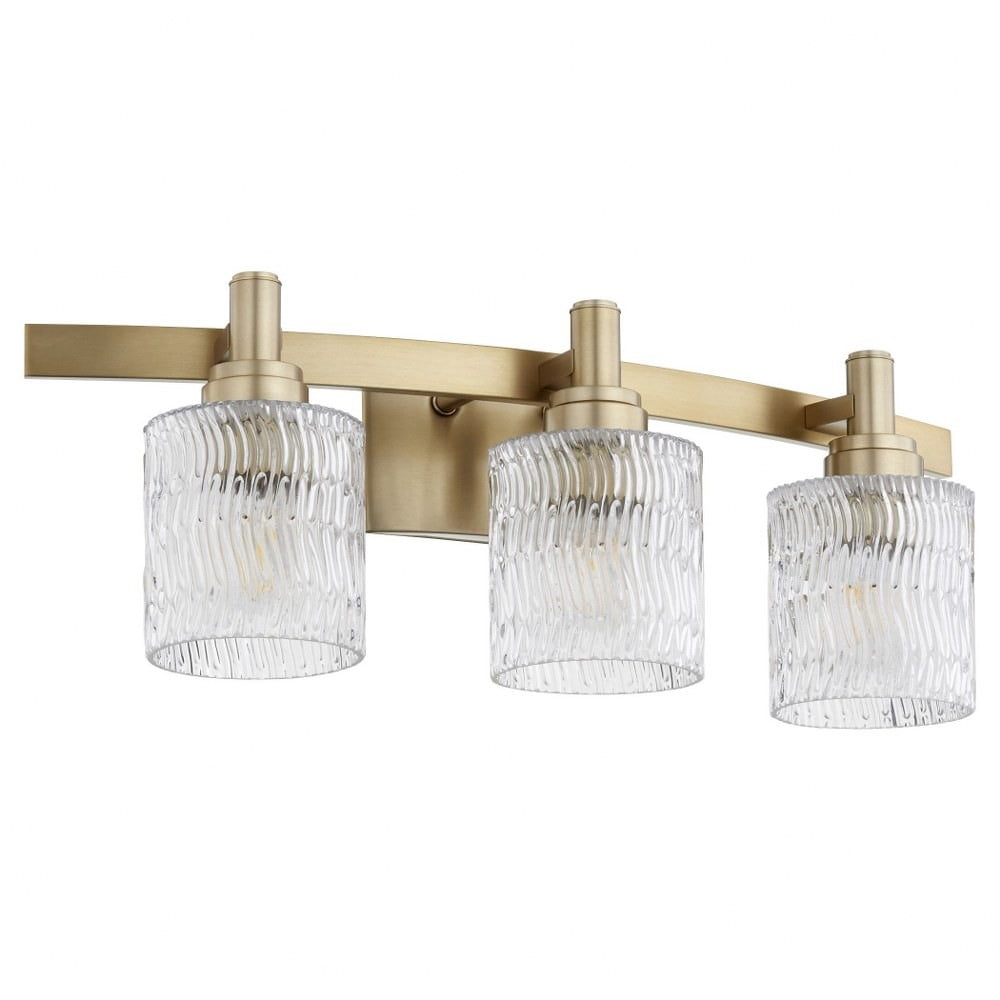 Aged Brass 3-Light Vanity with Clear Glass Shades