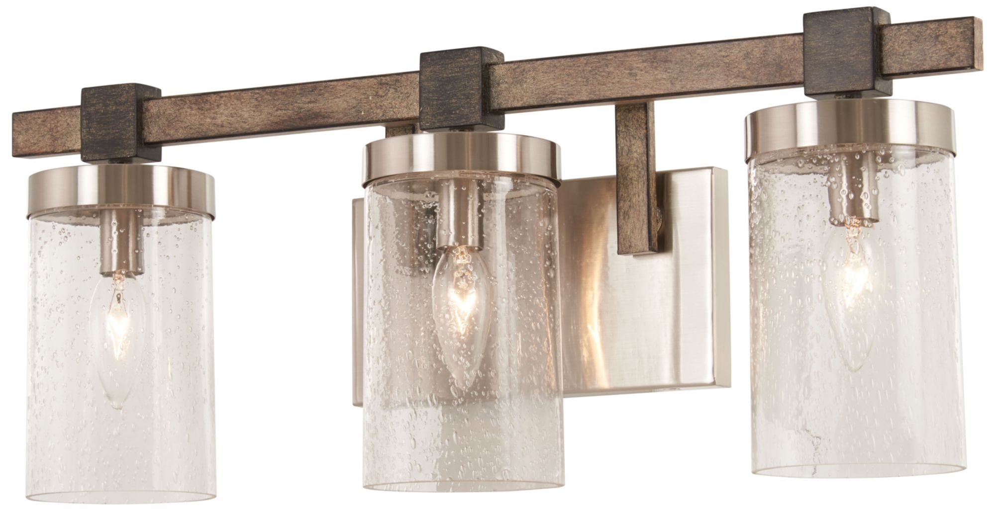 Stone Grey Brushed Nickel 3-Light Seedy Glass Vanity Light