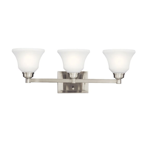 3 Light Bath Vanity Approved For Damp Locations With Transitional Inspirations 8.5 Inches Tall By 26.25 Inches Wide-Brushed Nickel Finish-Led Lamping