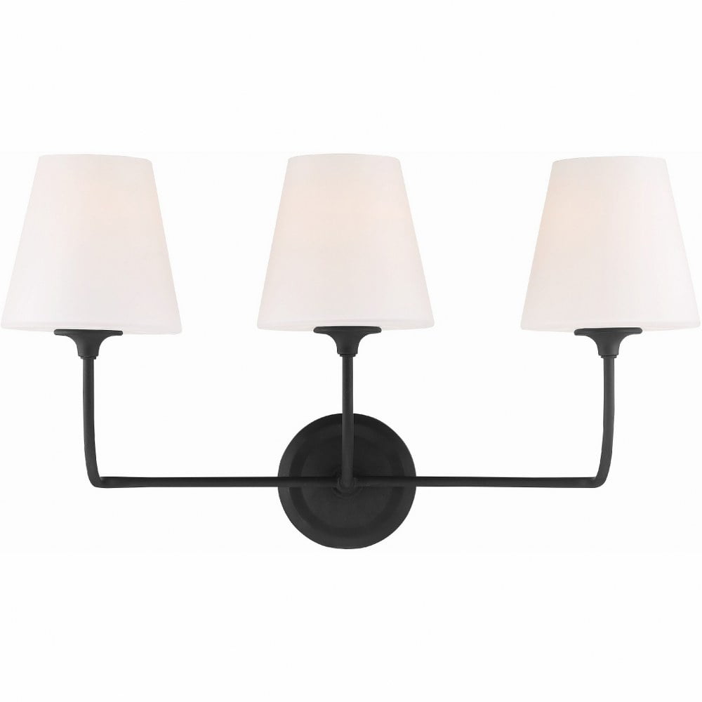 Sylvan Black Forged 3-Light Bathroom Vanity with White Glass Shades