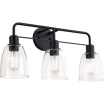 KICHLER Meller 24 in. 3-Light Black Vintage Bathroom Vanity Light with Clear Glass
