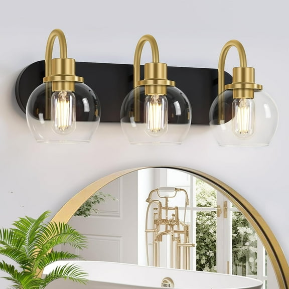 3-Light Bathroom Light Fixture Over Mirror Modern Farmhouse Bathroom Vanity Light Vintage Wall Lighting with Clear Glass Shade for Bathroom, Bedroom, Hallway, Cabinet