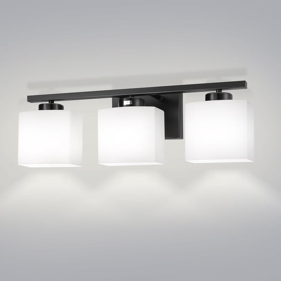 3-Light Bathroom Light Fixture with Milk Glass Shades ,YANSUN Modern Stylish Vanity Lighting Fixtures For Bathroom,Black and White