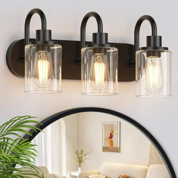 3-Light Bathroom Light Fixtures Black Vanity Lights Bathroom Vanity Lights over Mirror Wall Sconce for Indoor
