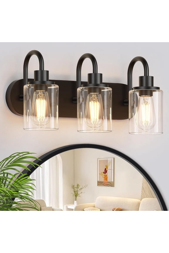 3-Light Bathroom Light Fixtures Black Vanity Lights Bathroom Vanity Lights over Mirror Wall Sconce for Indoor