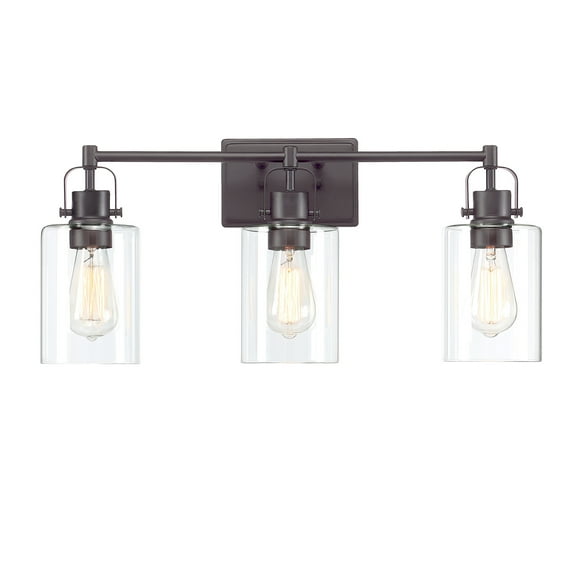3-Light Bathroom Light Fixtures Dark Bronze Vanity Lighting over Mirrors, Vintage Wall Sconce with Clear Glass Shade
