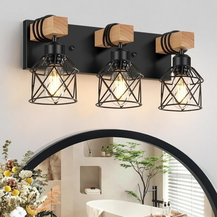 3-Light Bathroom Light Fixtures over Mirror Bathroom Vanity Light Farmhouse Black Bathroom Lighting Fixtures with Metal Lampshade for Bedroom, Hallway, Living Room