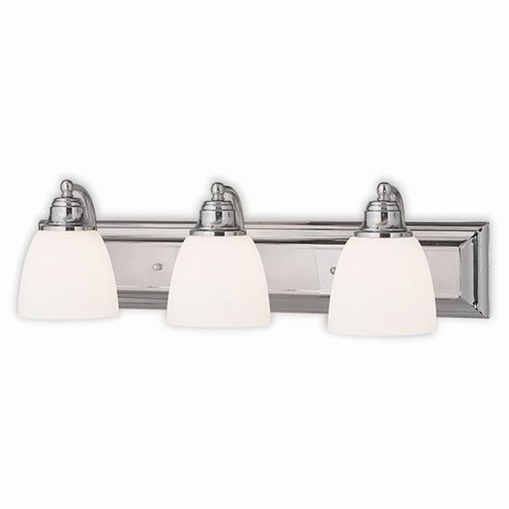 Polished Chrome 3-Light Vanity Fixture with Satin Opal Glass Shades