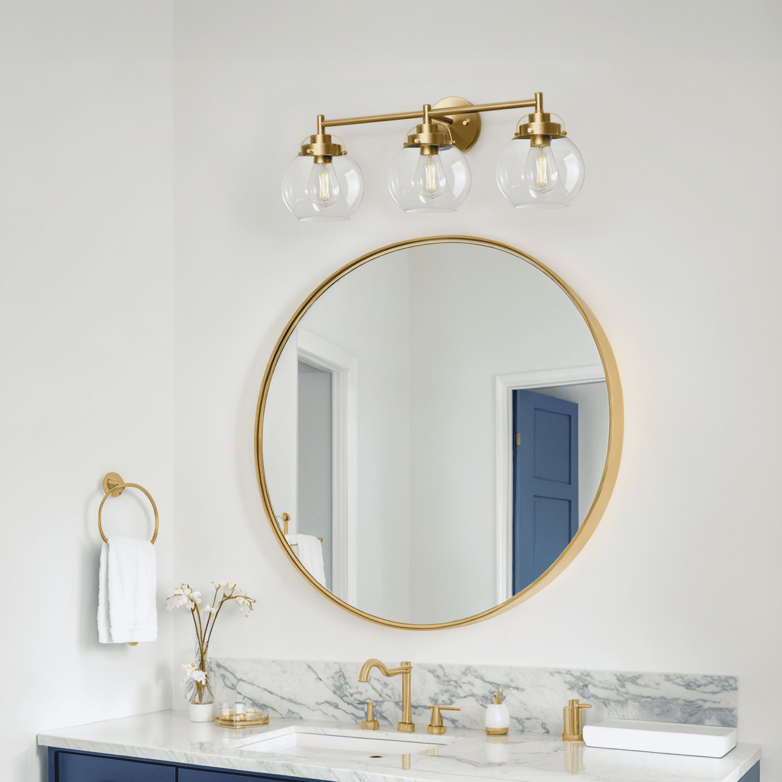 Gold Vanity Lights Bathroom - 3 Light Crystal Wall Sconce With Bronze Finish, Over Mirror Lighting, E26 Socket
