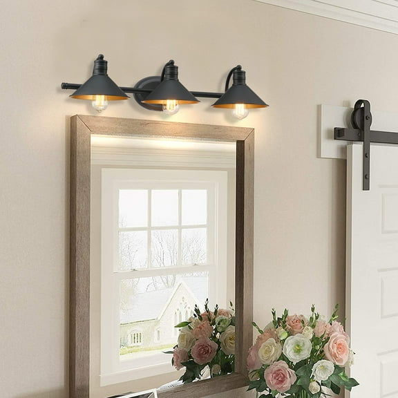 3 Light Bathroom Lights over Mirror Black and Gold Industrial Vanity Light Fixtures