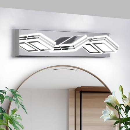 3 Light Bathroom Square shape Vanity Light Over Mirror Modern 19.7in Led Vanity Light Fixture Lights for Bath Dimmable Chrome