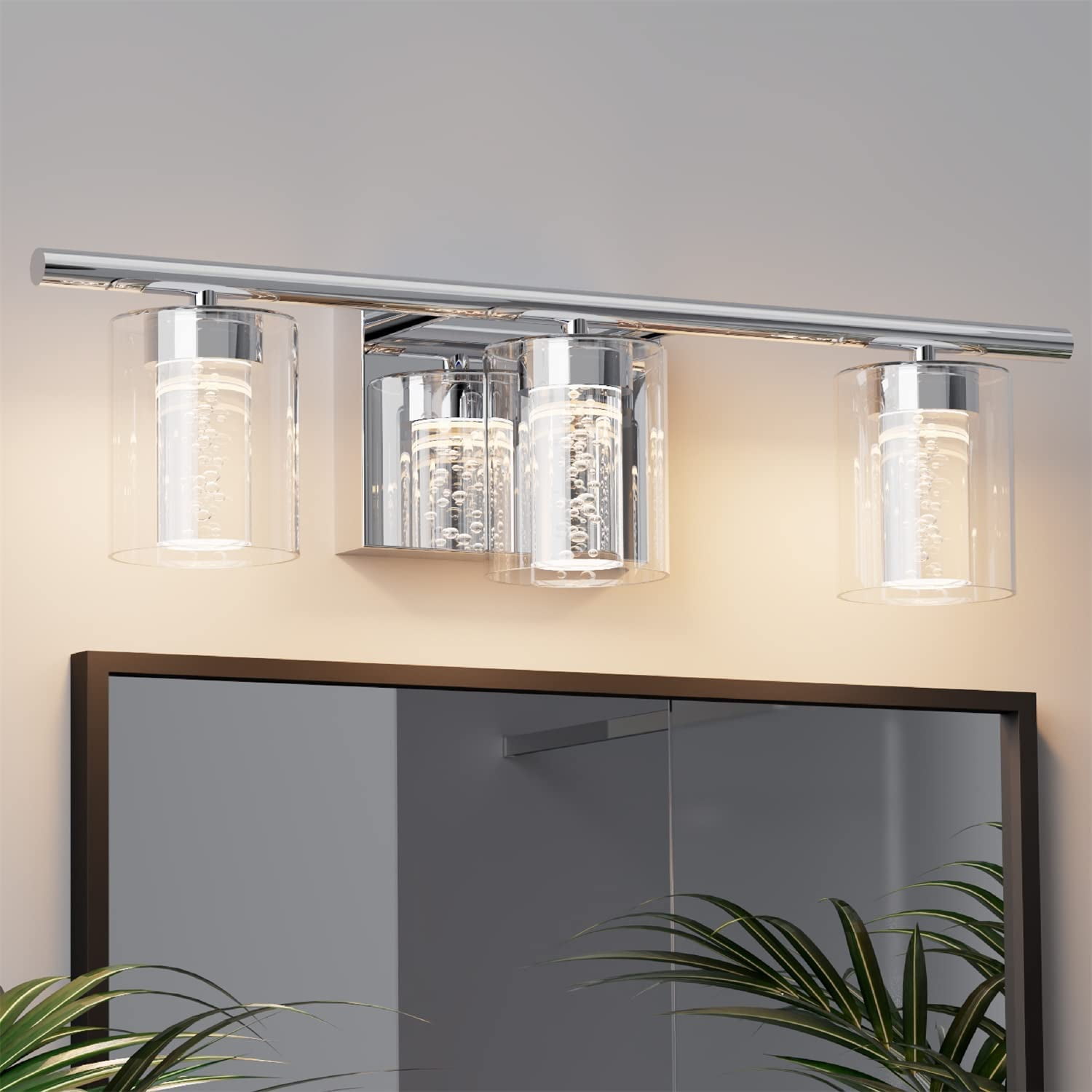 3-Light Dimmable LED Vanity Light Fixture with Crystal Bubble Design ...