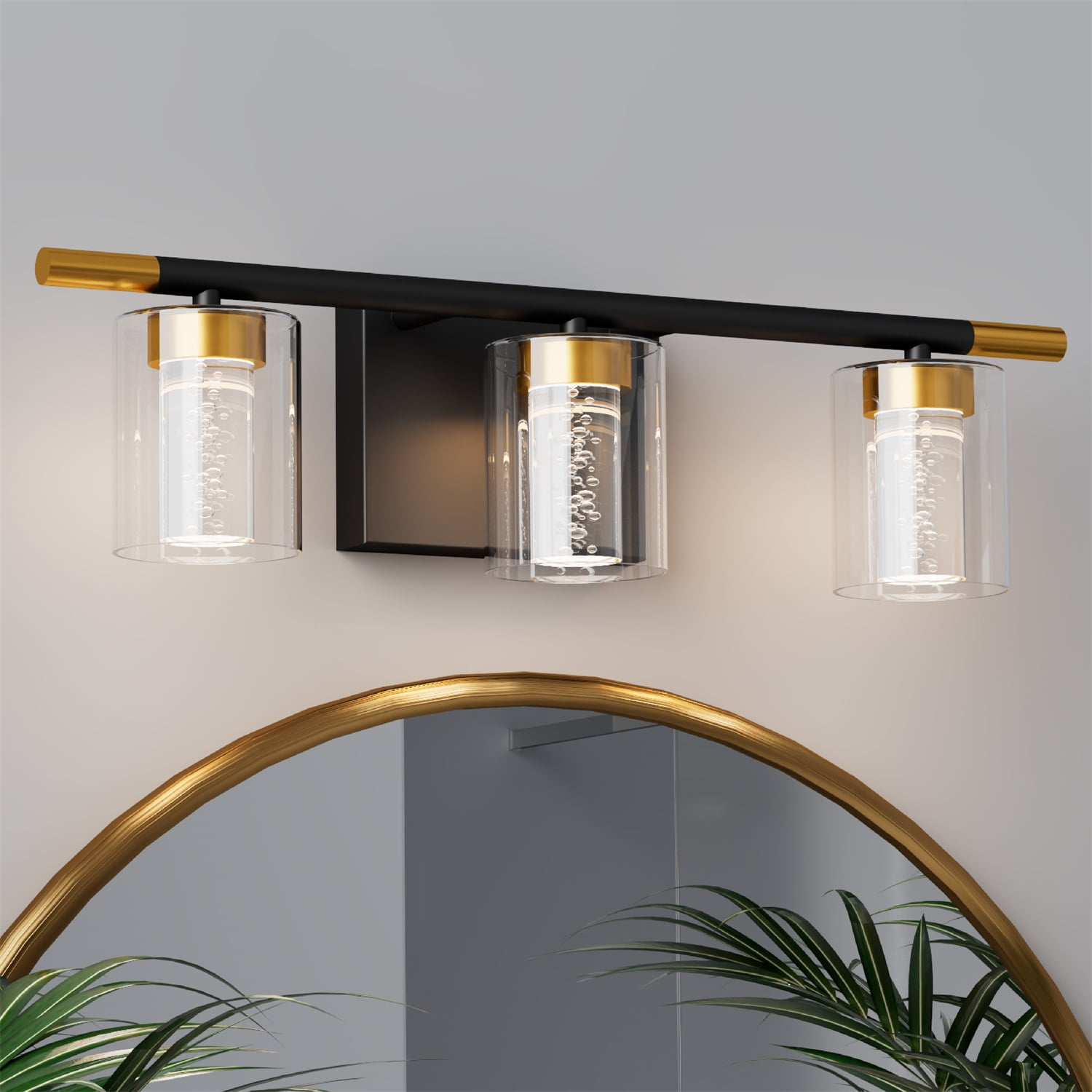 Modern 3-Light Linear Black Gold Bathroom Vanity Light Industrial