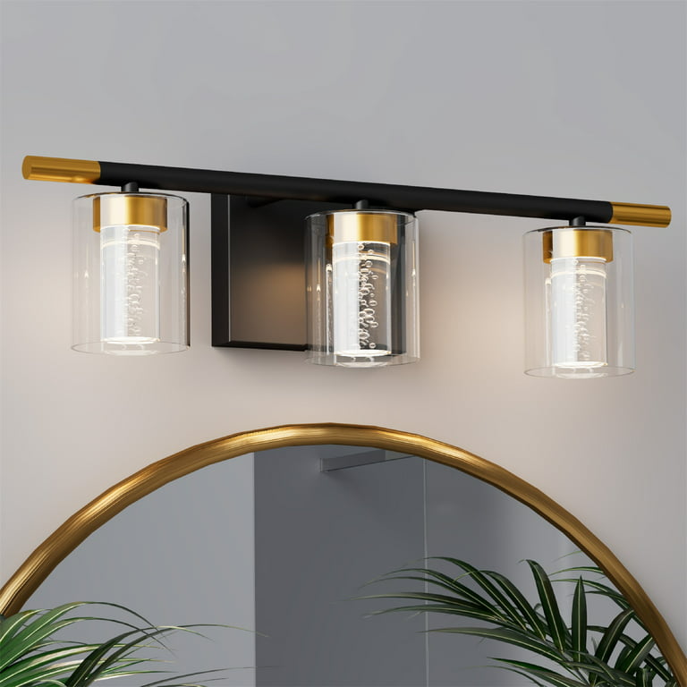 3-Light Bathroom Vanity Light Fixtures: Black and Gold Vanity Light, 3  Color Dimmable LED Bathroom Lights Over Mirror, Matte Modern Wall Sconce