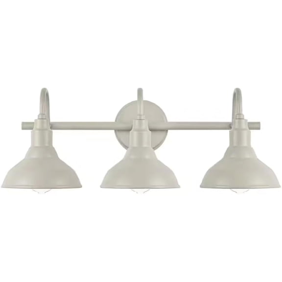 3-Light Bathroom Vanity Light in Grey Finish, Barn Bell Shades, Dimmable and Damp Rated, Farmhouse Style for Mirrors and Hallways.