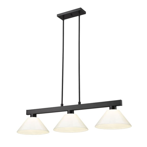 3 Light Billiard with Shade-8 inches Tall and 14 inches Wide-Matte Black Finish-White Shade Color Bailey Street Home 372-Bel-4973335