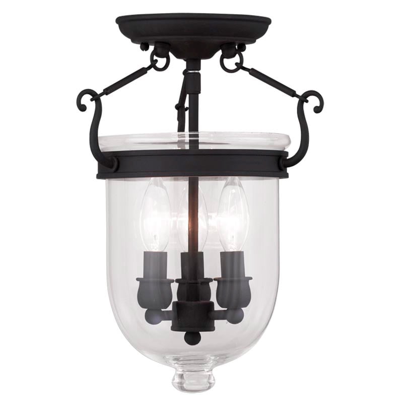 3 Light Black Ceiling Light fixture with Clear Glass Shade