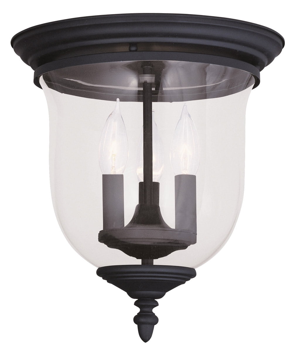 3 Light Black Ceiling Light fixture with Hand Blown Clear Glass Shade