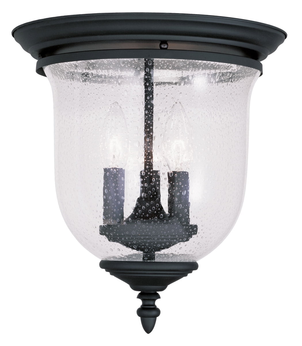 3 Light Black Ceiling Light fixture with Hand Blown Clear Seeded Glass Shade