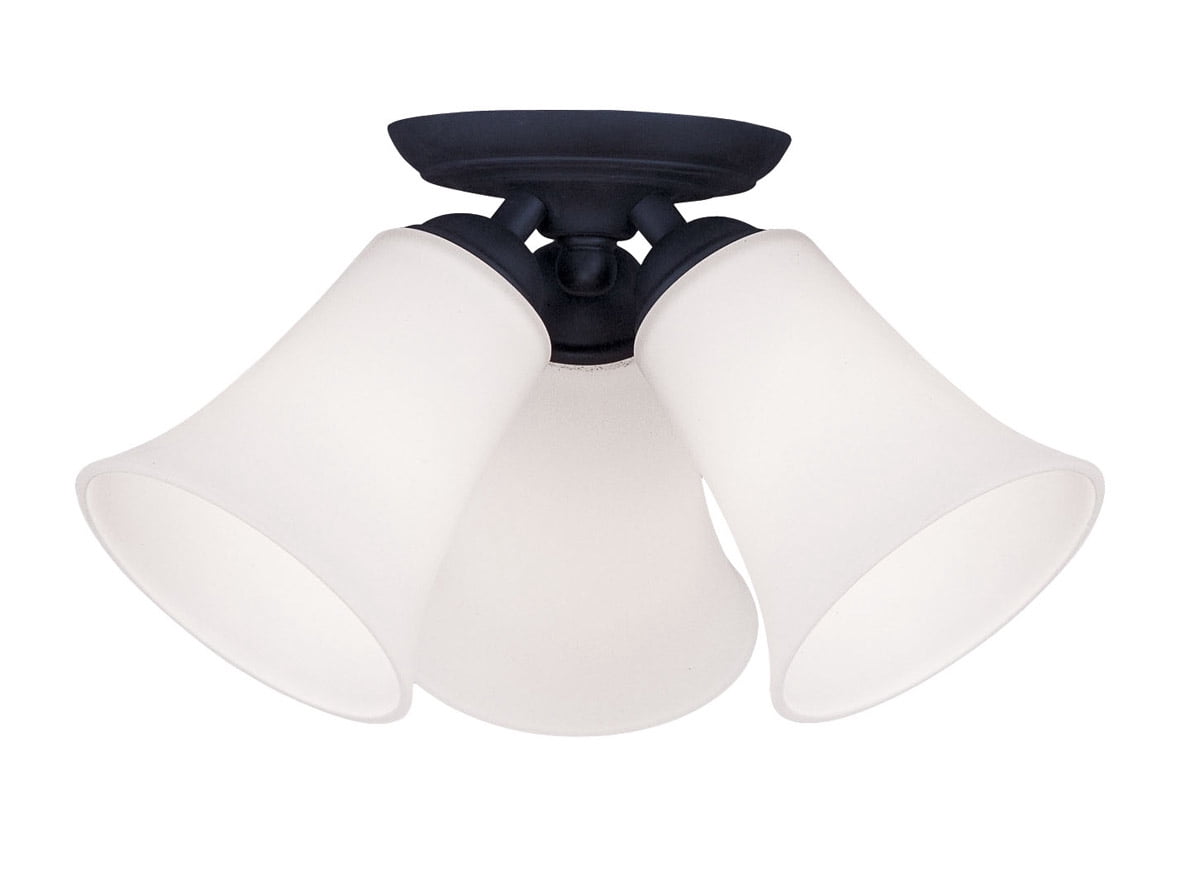 3 Light Black Ceiling Light fixture with Hand Blown Satin Opal White Glass Shade