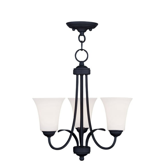 3 Light Black Chain Hang/Ceiling Light fixture with Hand Blown Satin Opal White Glass Shade