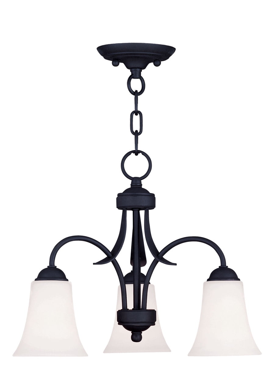Black 3-Light Chandelier with Hand Blown Satin Glass