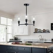 3-Light Black Chandelier for Dinning Room,Modern Industrial Ceiling Hanging Lighting Fixture with Glass Shade for Dining Room Kitchen Island Living Foyer Hallway, Height Adjustable