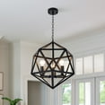 thumbnail image 1 of 3-Light Black Diamond Cut Iron Chandelier with 31.5" Chain | E26 Base | 20"W x43"H Mounted Size for Dining Room Industrial Ceiling Lighting, 1 of 10