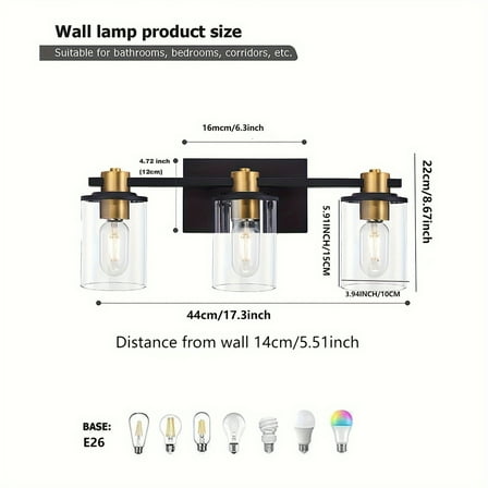 3 Light Black And Golden Bathroom Vanity Light Fixtures Over Mirror, 4 Light Modern Brass Wall Sconce With Glass Ball Shade, Mid Century Farmhouse Vanity Lighting (Bulb Not Included)