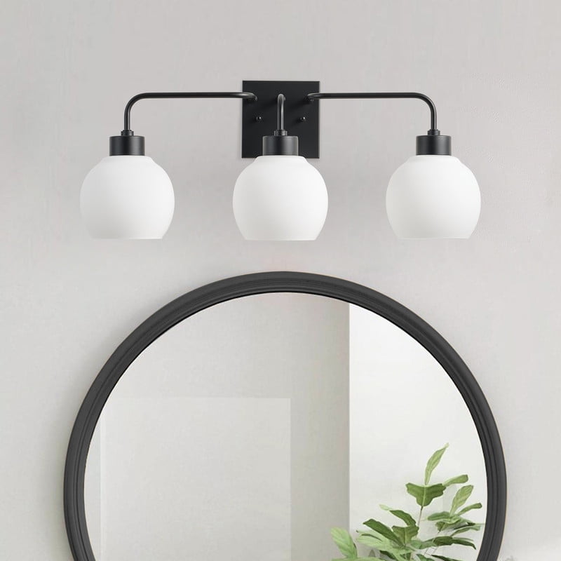 3-Light Black Vanity Light with Frosted Glass Shades, Stylish Bathroom Wall Sconce for Over Mirror, Bedroom (24.6 IN)