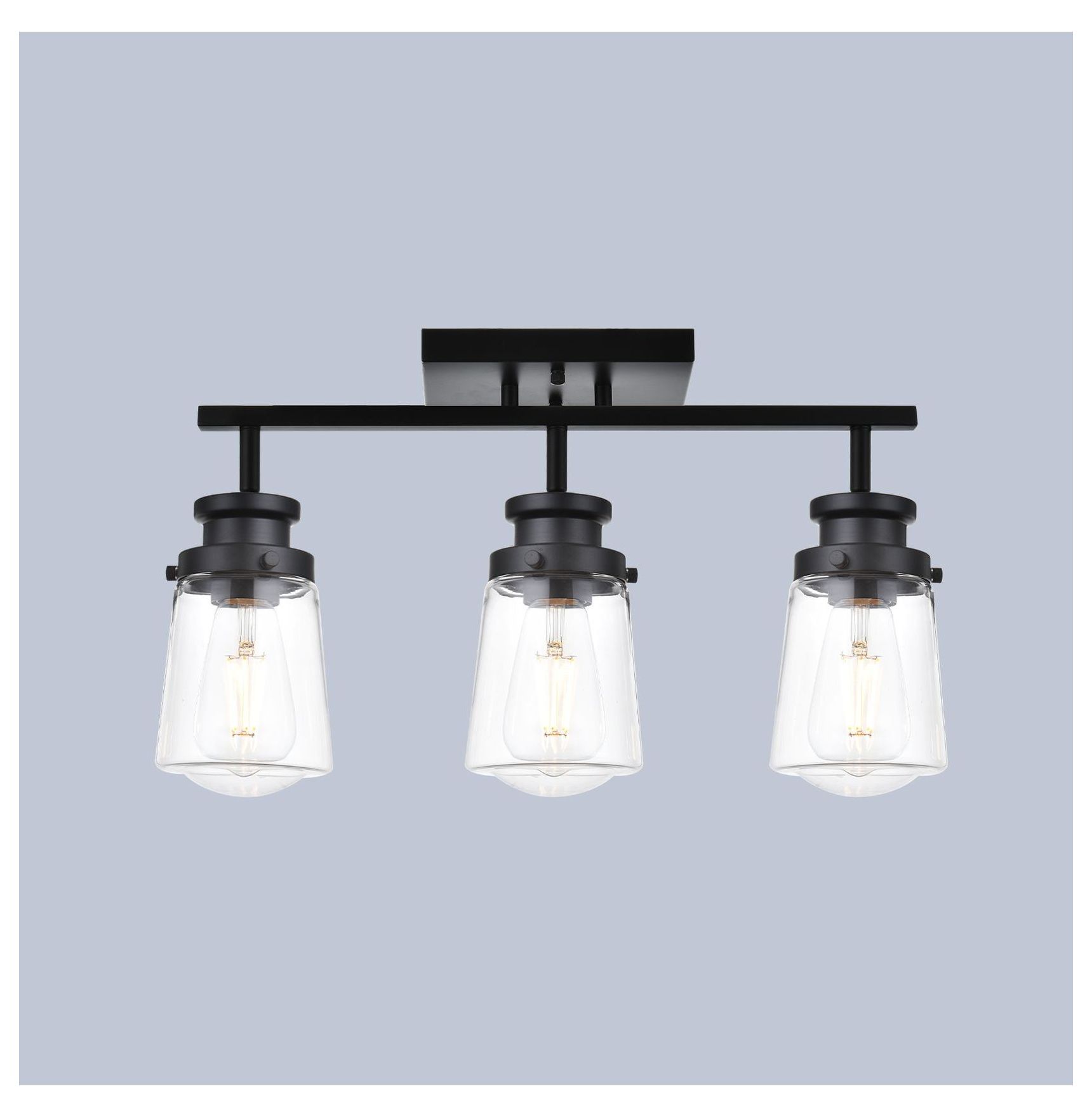 3 Light Black Wall Sconces Bathroom Vanity Lighting Fixture with Clear ...